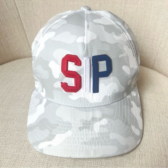 G/FORE White Camo “SIP” Red/White/Blue Puff Embroidered Adjustable Snapback Hat